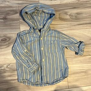 Gap strip button down hoodie shirt blue white 2T vintage